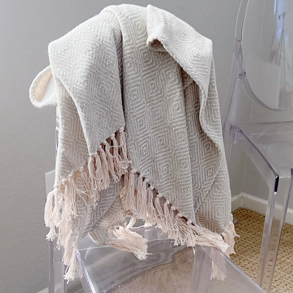 Maradji Billy Losanges Fringe Throw Blanket in Ciel Blue New With Tags